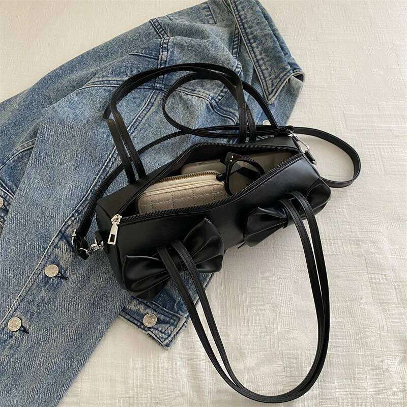 Bow Crossbody Women Fashionable Adjustable Strap Small Handbag with Zipper for Work Travel Shoulder Bag C260204