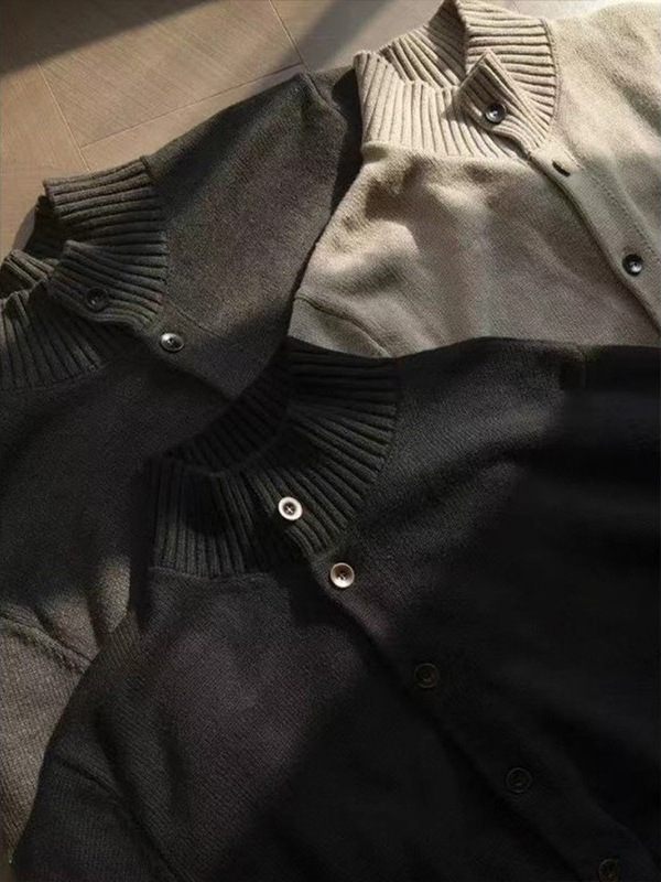 free shipping Ribbed Knit Cardigan with Mock Neck, Men's Sophisticated Coat, Korean Fashion Slim Fit for Layering 2026 hots - view 6