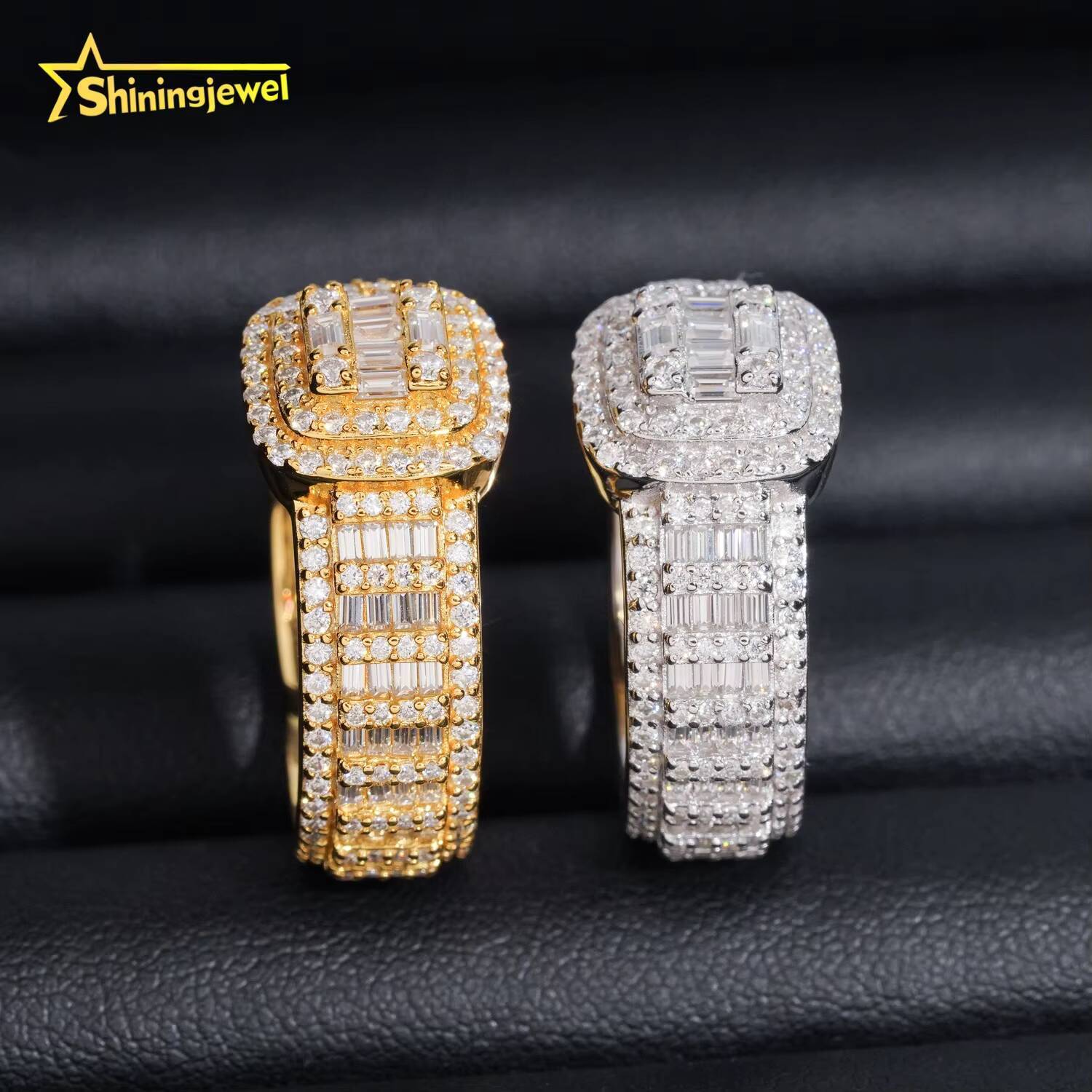 Fine Jewelry Gold Plated 925 Sterling Silver Fashion Hip Hop Men Rings Iced Out Ring Moissanite