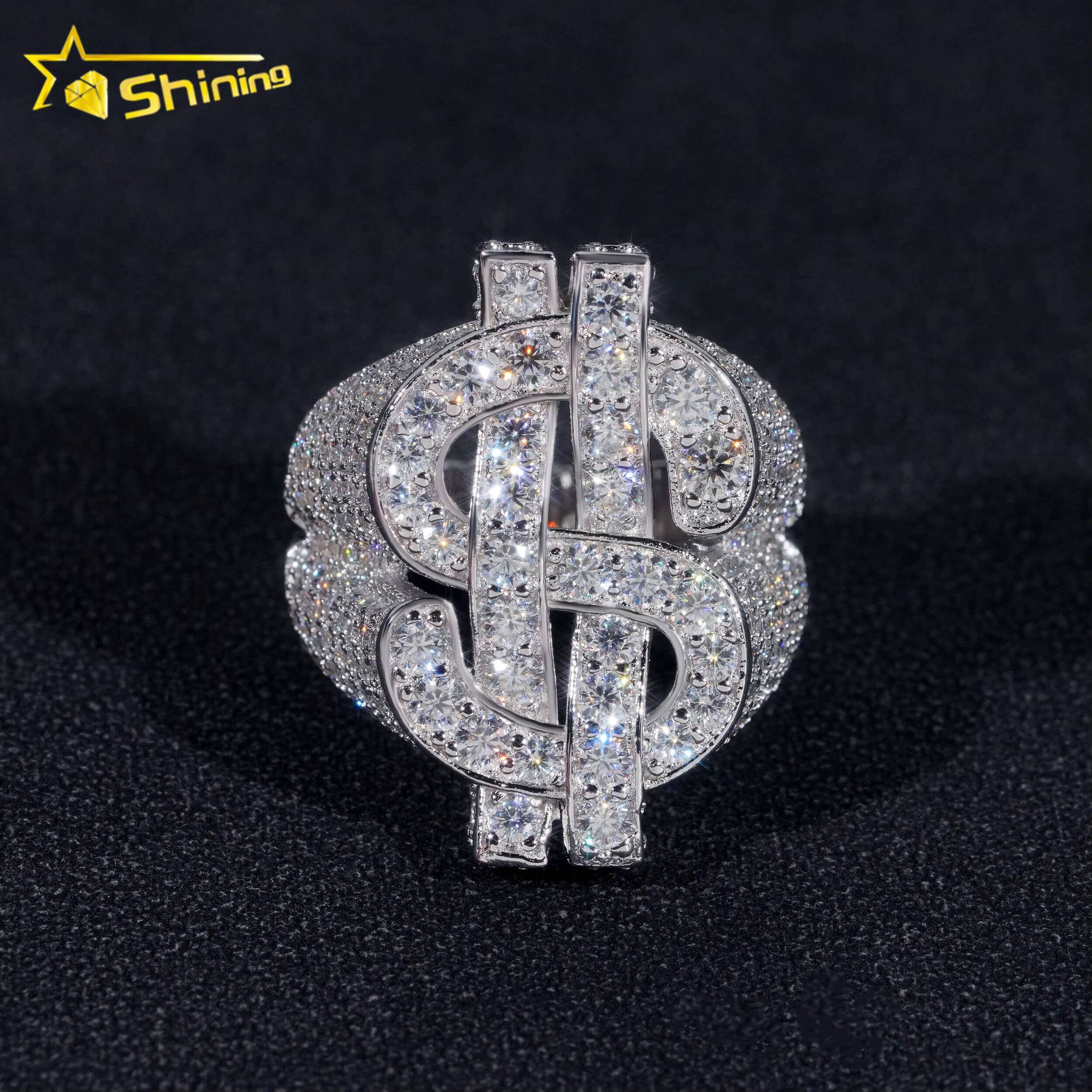 Wholesale Price Pass Diamond Tester Dollar Rings 925 Silver Hip Hop Moissanite Men Ring