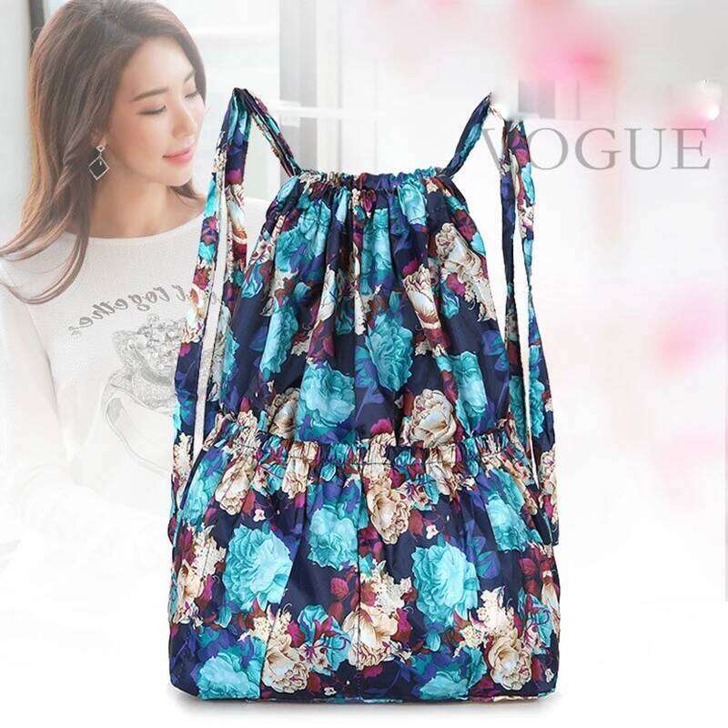 2022 Fashion Vintage Drawstring Women Large Capacity Flower Ethnic Style Waterproof Nylon Rucksack Shoulders Backpacks Z260204