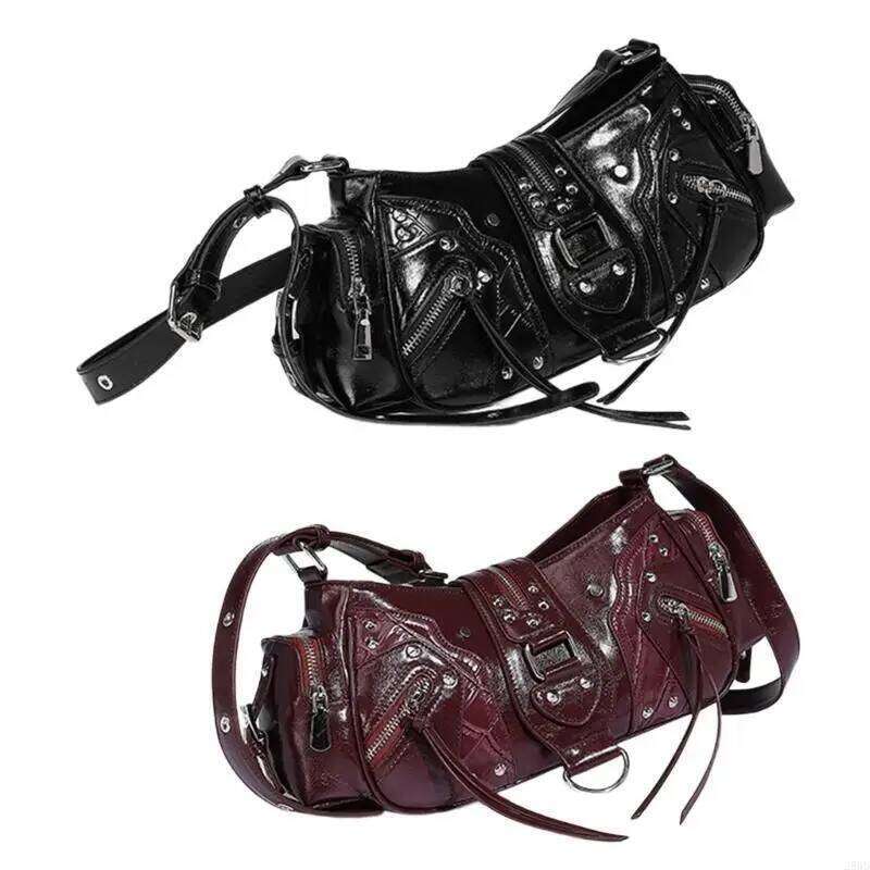 28GD Women Armpit Multi-Pockets Handbag All-matching Crossbody Rivets Commuting Retro Shoulder Bag for Daily C260204