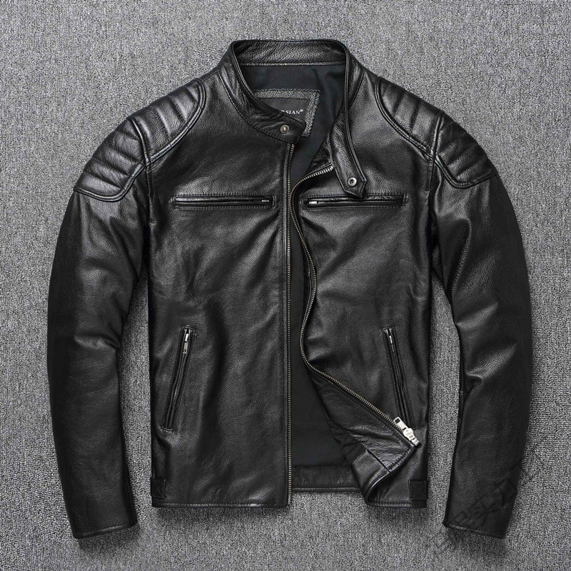 Vintage Men Genuine Leather Jacket Slim Fit 100% Natural Cowhide Mens Leather Coat Male Leather Clothing Autumn Asian Size M604 250213
