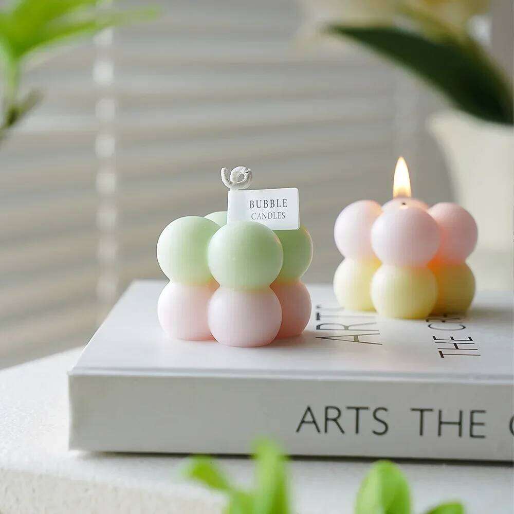Bubble Cube Bicolor Handmade Scented Aromatherapy Soy Wax Candle Wedding Birthday Candles Party Home Decoration S260204