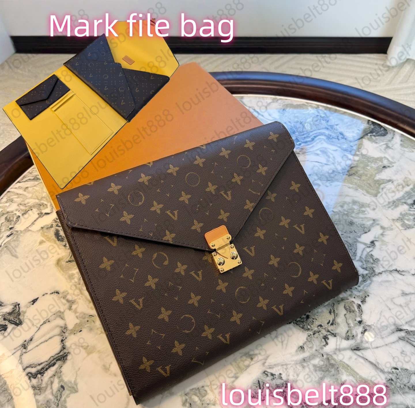 Designer file bag men's and women's brown floral letter sealed file bags folder clutch bags credit card wallet Can store files tablets laptops and other office supplies