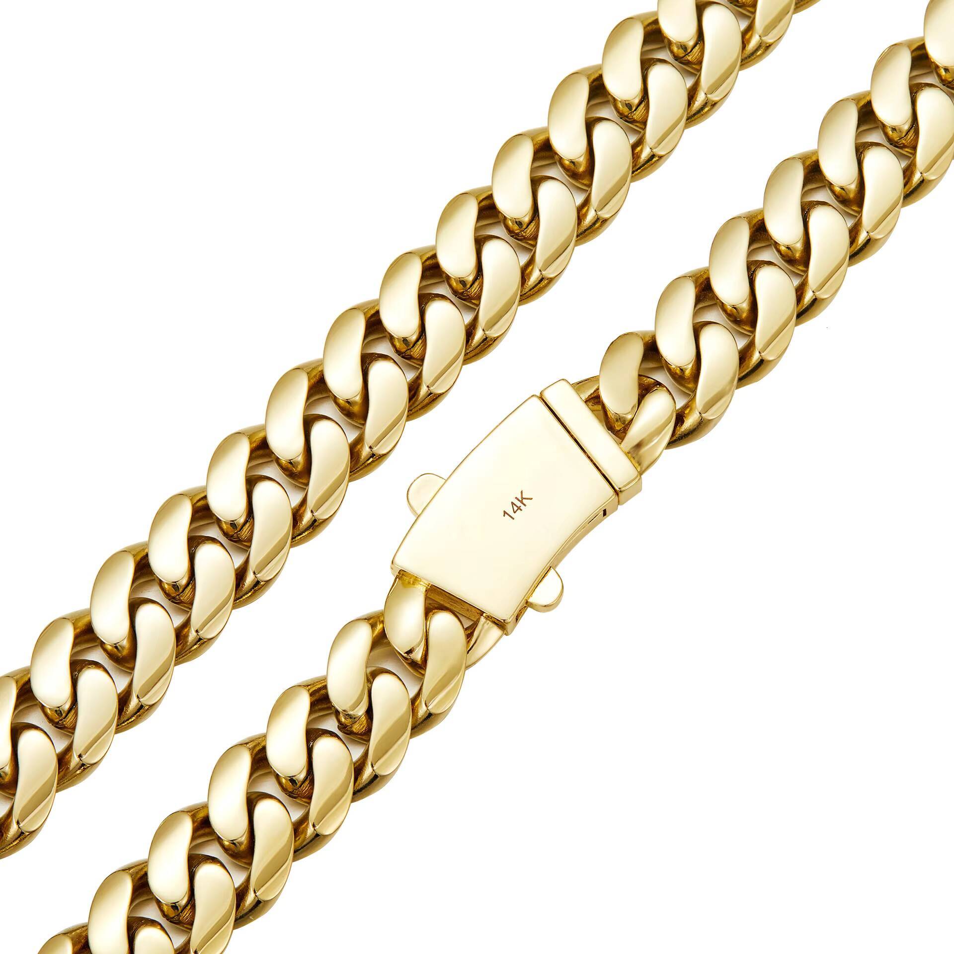 Classic Hip Hop Jewelry 6-14mm Laminated Flat Cuban Link Bracelet 14K Gold Plated Monaco Unisexracelet - view 4