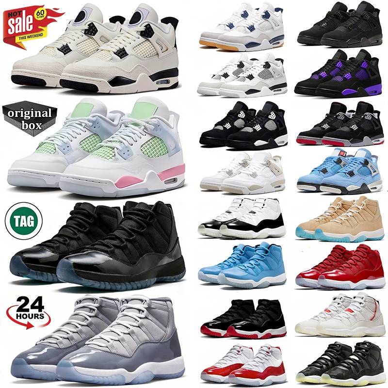 Designer Basketball Shoes 4s and 11s for Women Military Sail Red Black cat 2025 Cement Yellow Thunder White Oreo Cool Grey Gamma Blue University Seafoam Men with Box