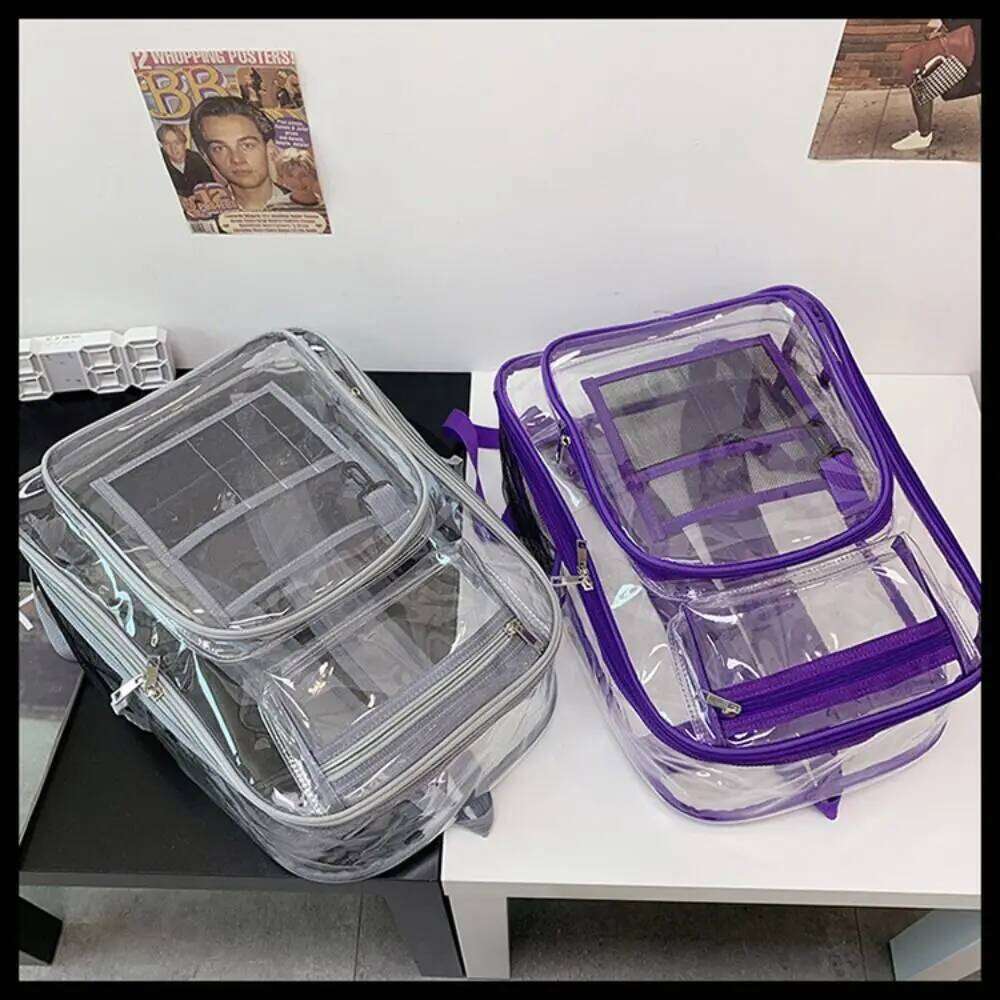 PVC Clear Large Capacity Waterproof Students Bookbag with Multi-pockets See Through Transparent Backpack School Z260204