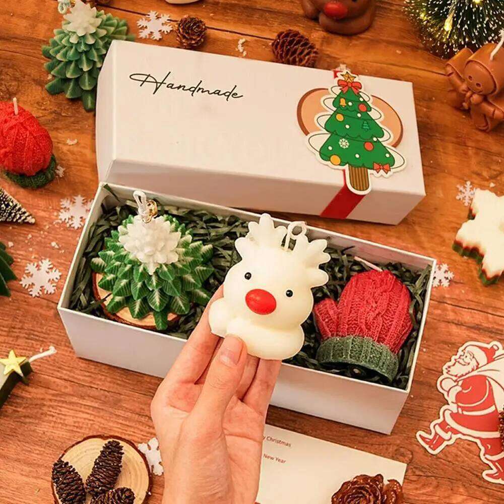 Christmas Scented Candle Deer Tree Shape Handmade Creative Aromatherapy Gift Box For Holiday Party Decoration Present S260204