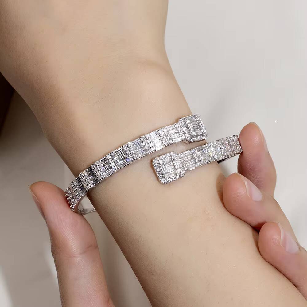 Fine Jewelry Custom 10K White Gold Round Cut Lab Diamond Bangles for Women Gift