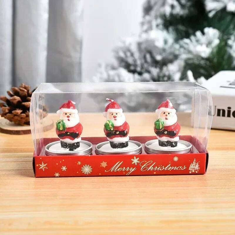 3pcs Christmas Candles Atmosphere Valentine's Day Santa Claus Snowman Xmas Tree Pine Cones Craft Gifts Party Table Decorations S260204