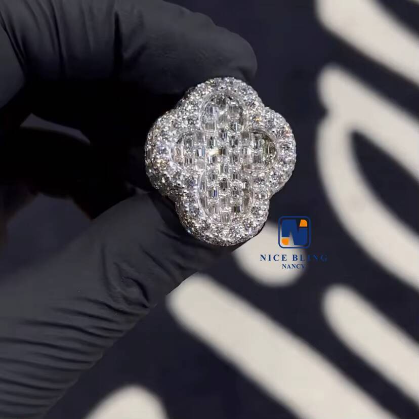 Fashion Designer VVS Moissanite Diamond Cross Shape Emerald Cut Iced Out Custom Hip Hop Ring