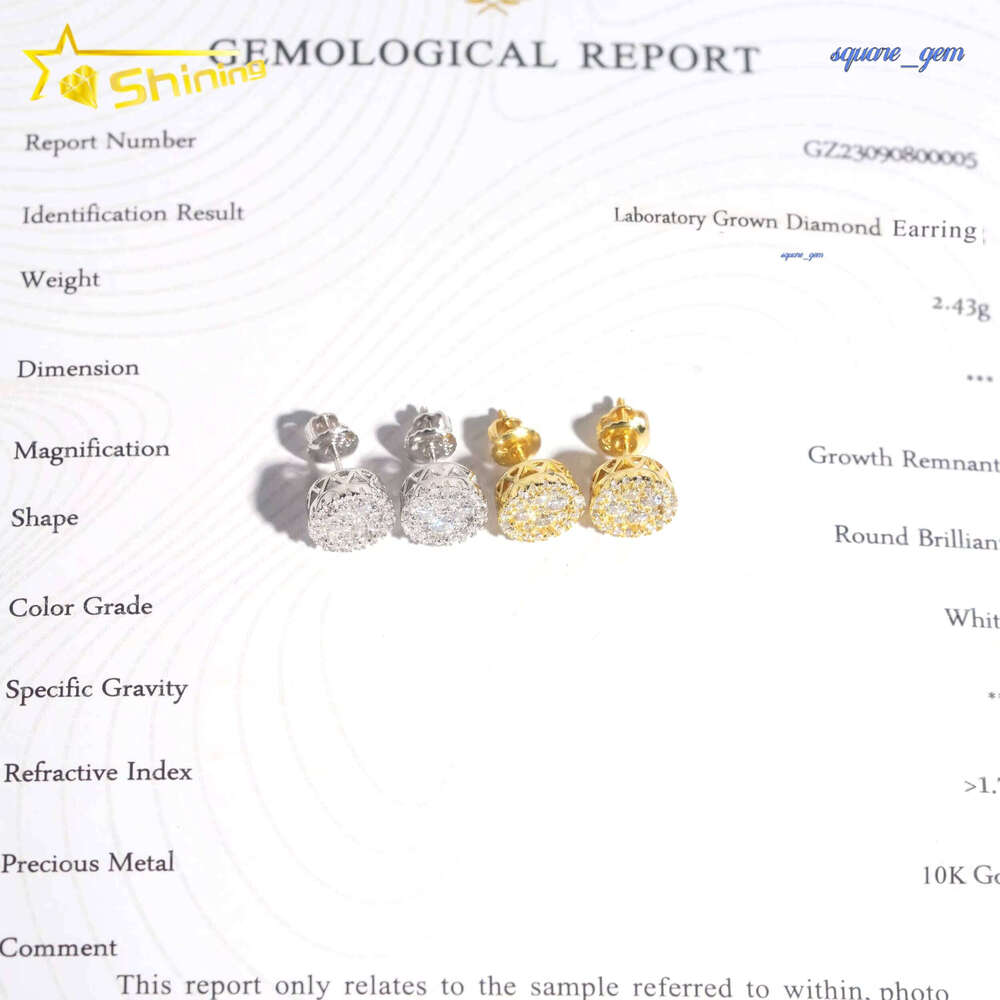 Iced Out 9Mm Width Round Shape Studs Lab Grown Diamond Hip Hop Man 10K Gold Jewelry Earrings