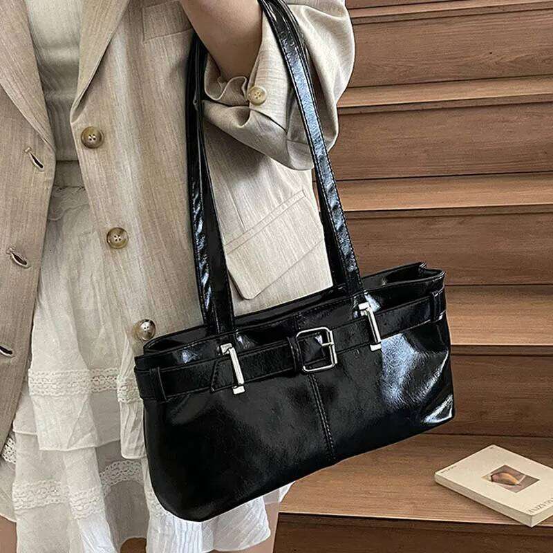 Y2K Vintage Lady Underarm Stylish Zipper Shoulder Bags Retro Pu Leather Commuting Bag for Women Handbags bolso mujer C260204