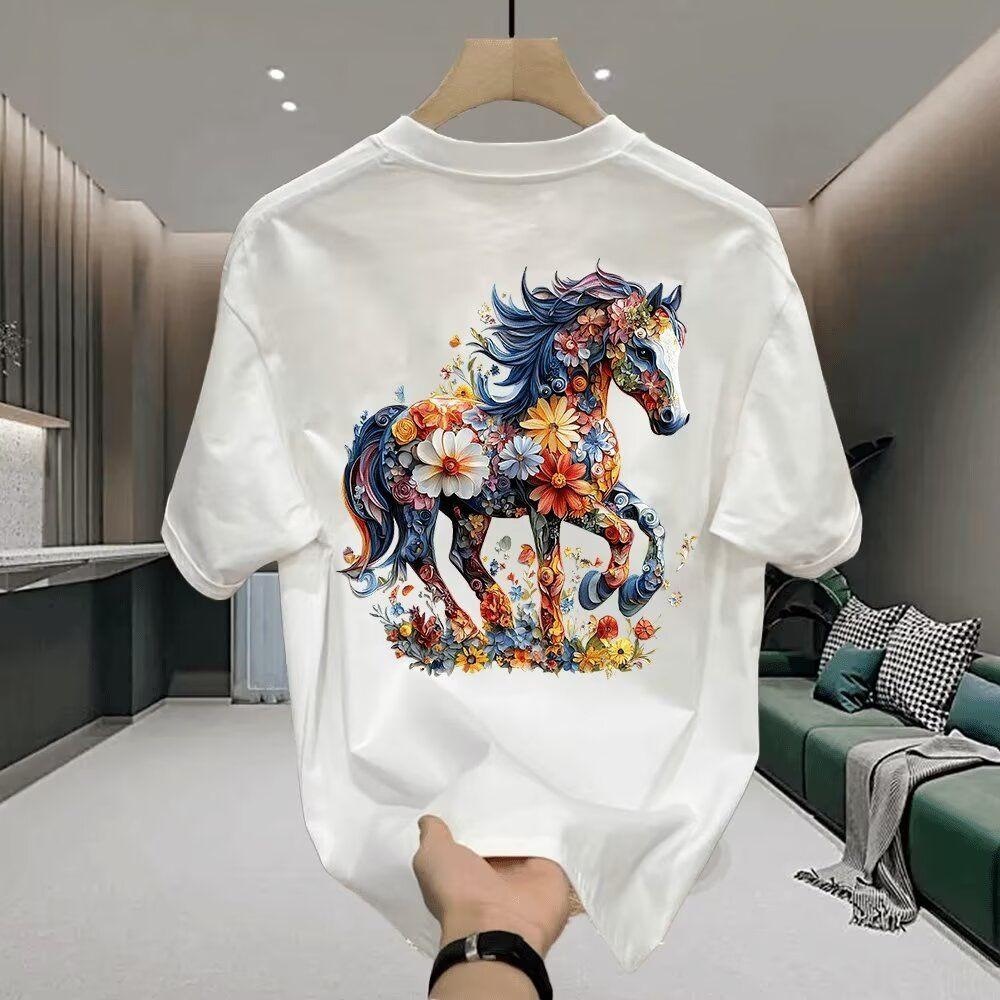 Free Shipping 2026 summer new printed design trend versatile casual men's short sleeved loose round neck T-shirt Large Size S-5XL