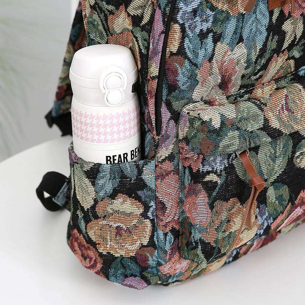 Thickened Embroidered Fabric Floral Pattern Travel Backpack Ladies Large Capacity Shoulder School Luggage Storage Bag Z260204