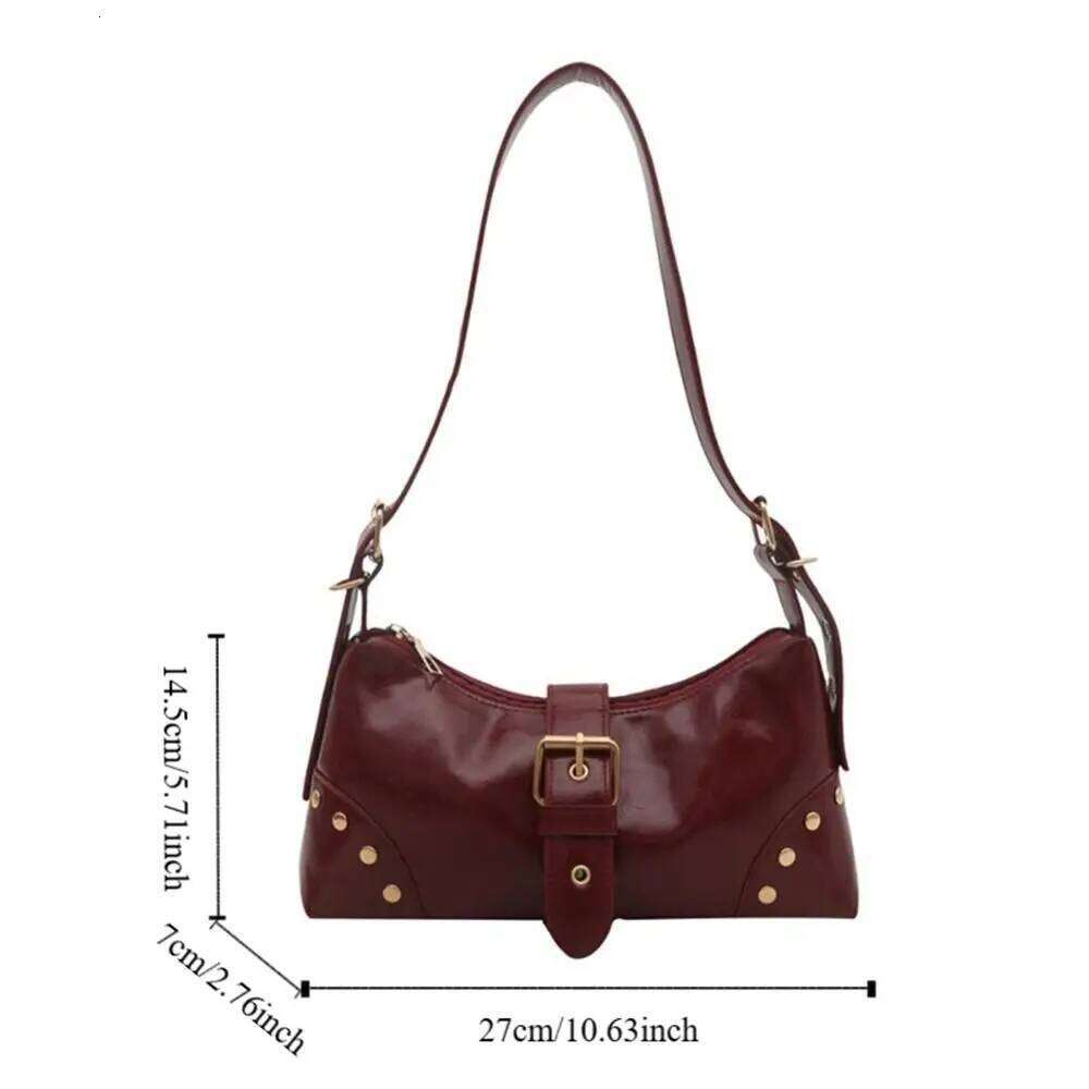 Fashion Designer Armpit Y2k Gothic Rivet Shoulder Bag Vintage Pu Leather Spicy Girl Handbag Female C260204