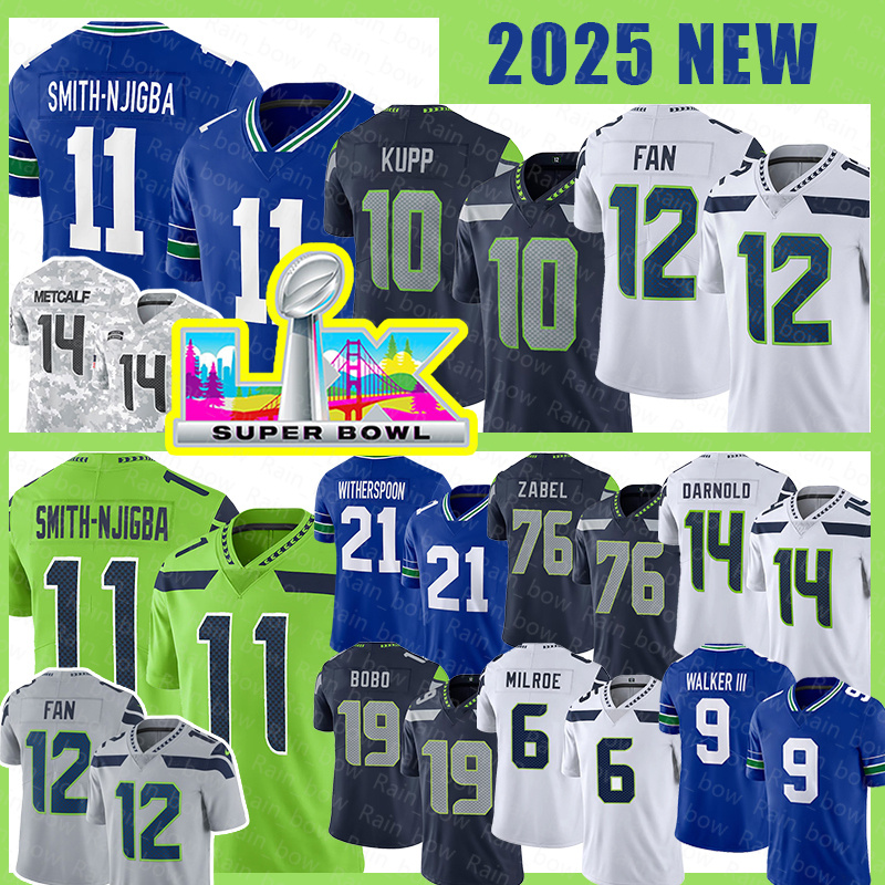 11 Jaxon Smith-Njigba Football Jerseys Devon Witherspoon FAN Cooper Kupp Grey Zabel Sam Darnold Jake Bobo Jalen Milroe Kenneth Walker III teve Largent