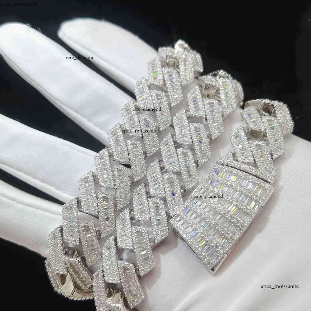 moissanite iced out cuban k chain Hip Hop Fine Jewelry Baguette Dia Men Necklace Sterg Sier Fully Vvs Moissanite designer jewelry 4a