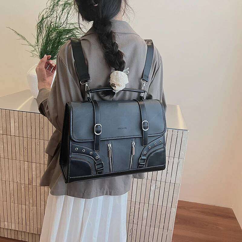 British style Women PU Backpack Fashion Zipper Patchwork Rectangle Briefcase Female Large Capacity Outdoor Vintage Travel Bag Z260204