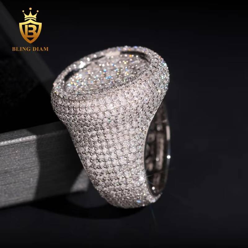 Hip Hop Jewelry S925 Sterling Silver Ice Out Vvs Moissanite Pass Diamond Tester Round Rings Trendy for Men