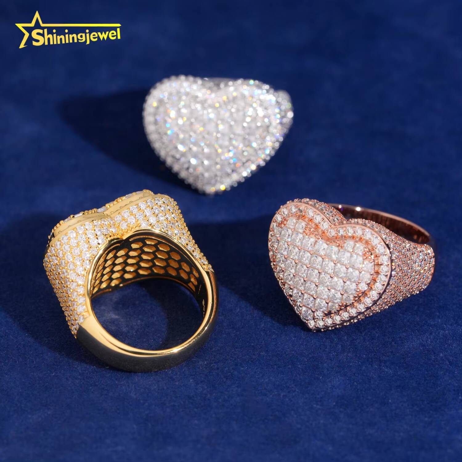 Hip Hop Rings Moissanite Diamond 925 Silver Heart Rings Women Men Iced Out Rings Pass Diamond Tester