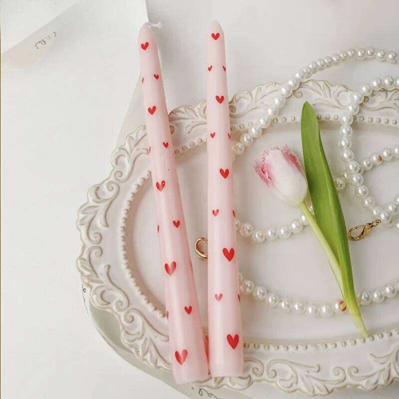 Romantic 2PCS 25CM Long Pole Printed Candles - Wholesale Smokeless Column Wax, for Wedding, Valentine's Day & Banquet S260204 2b4