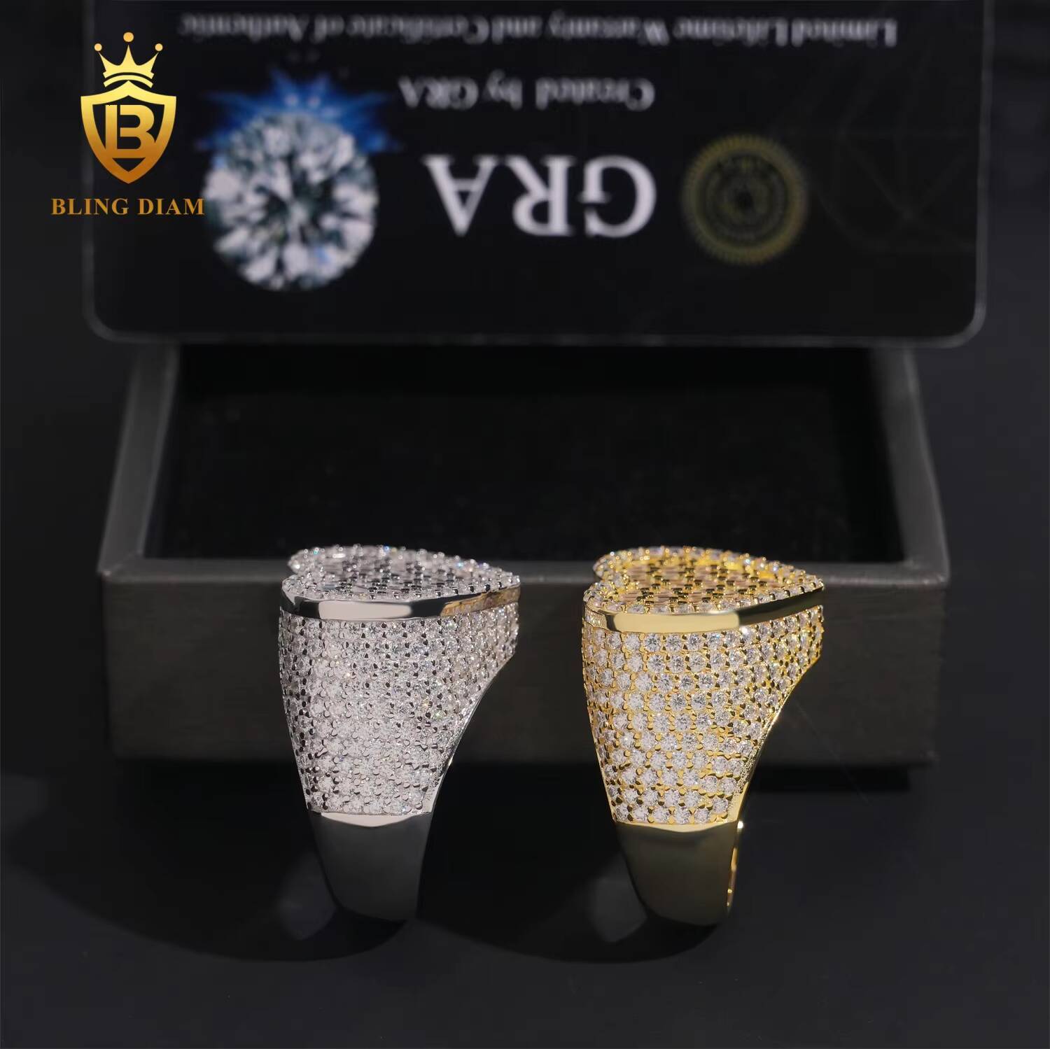 Hip Hop Jewelry 925 Silver Gold-Plated Vvs Moissanite Ice Out Fully Diamond Mens Heart Shaped Rings With Box
