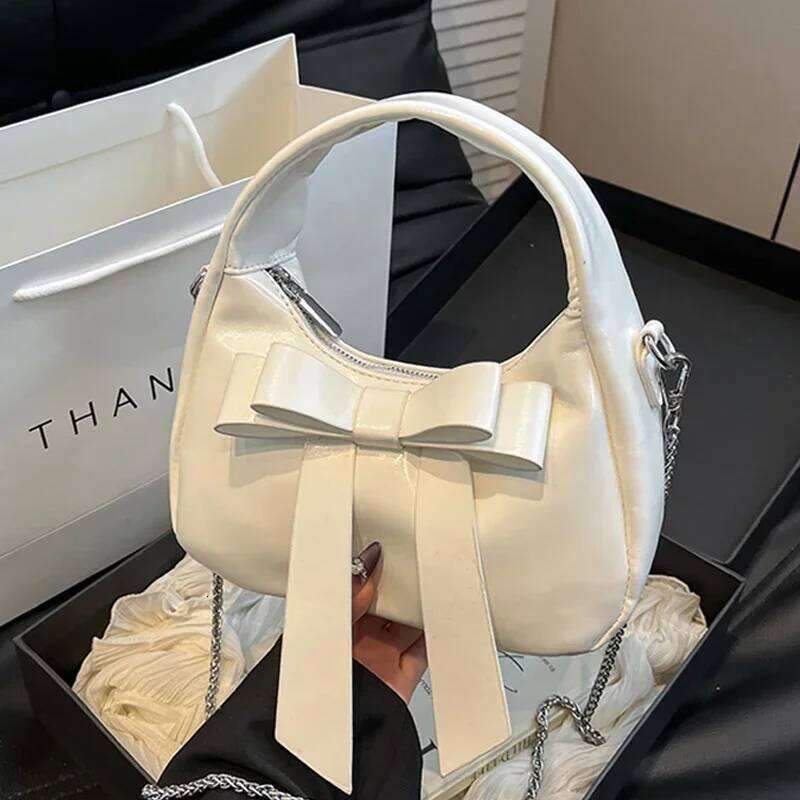 Texture Soft Leather Bow Party Handbag Summer Women Versatile Chain Crossbody Sweet Girls Simple One Shoulder Bags C260204