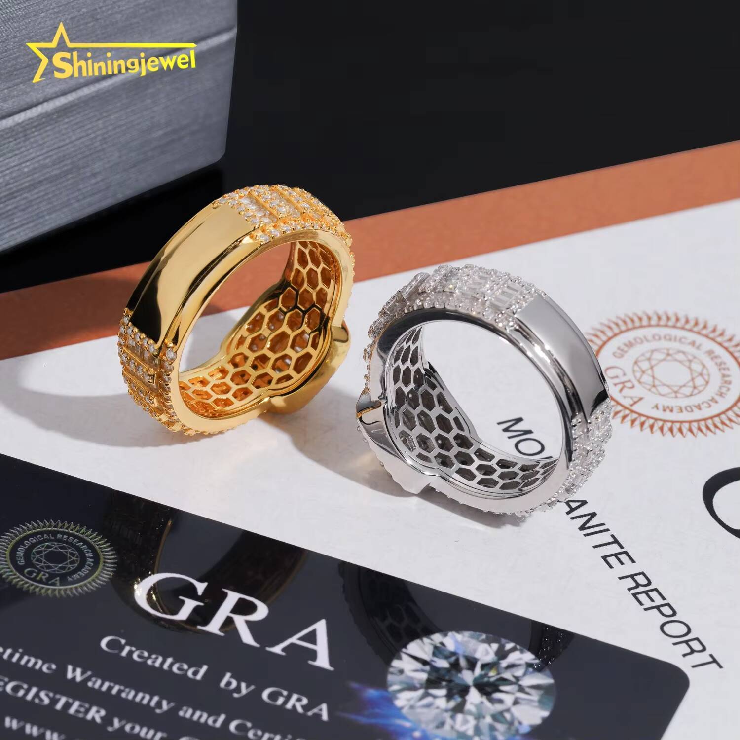 Fine Jewelry Gold Plated 925 Sterling Silver Fashion Hip Hop Men Rings Iced Out Ring Moissanite