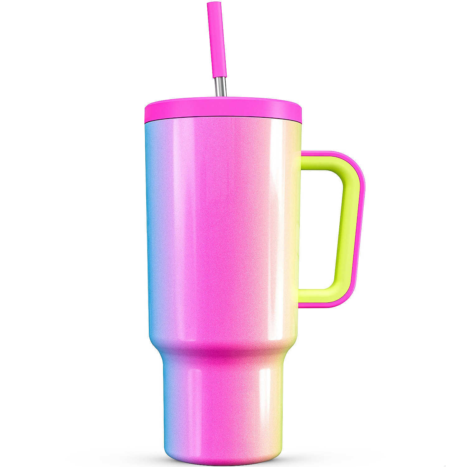 Stainless steel straw cup - 40oz large capacity insulated cup - cold-keeping handle - car cup - vehicle ice dispenser cup X250321