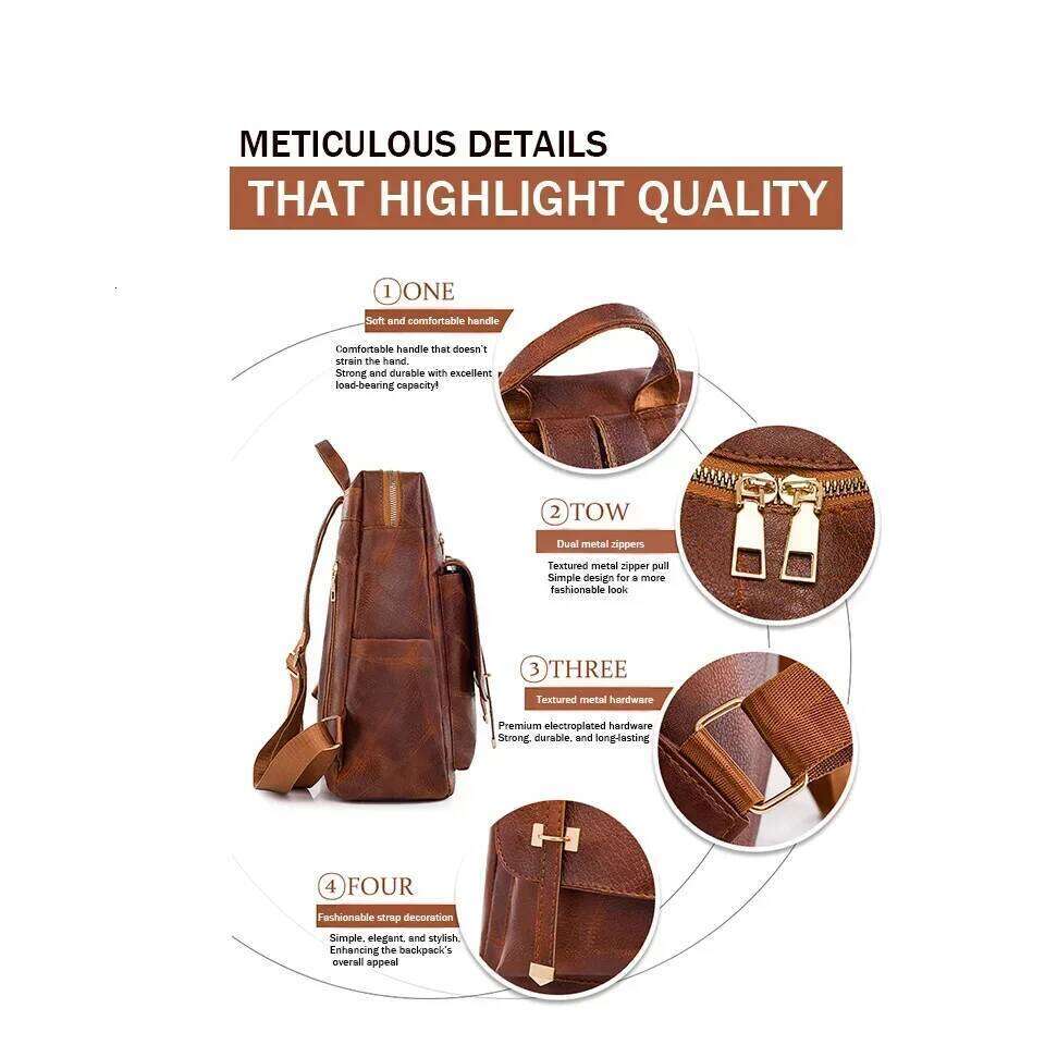 Large For Teenage Girls Vintage Pu Leather Daypack Casual Travel Retro Student School Bag Sac A4 Magazine Backpack Z260204