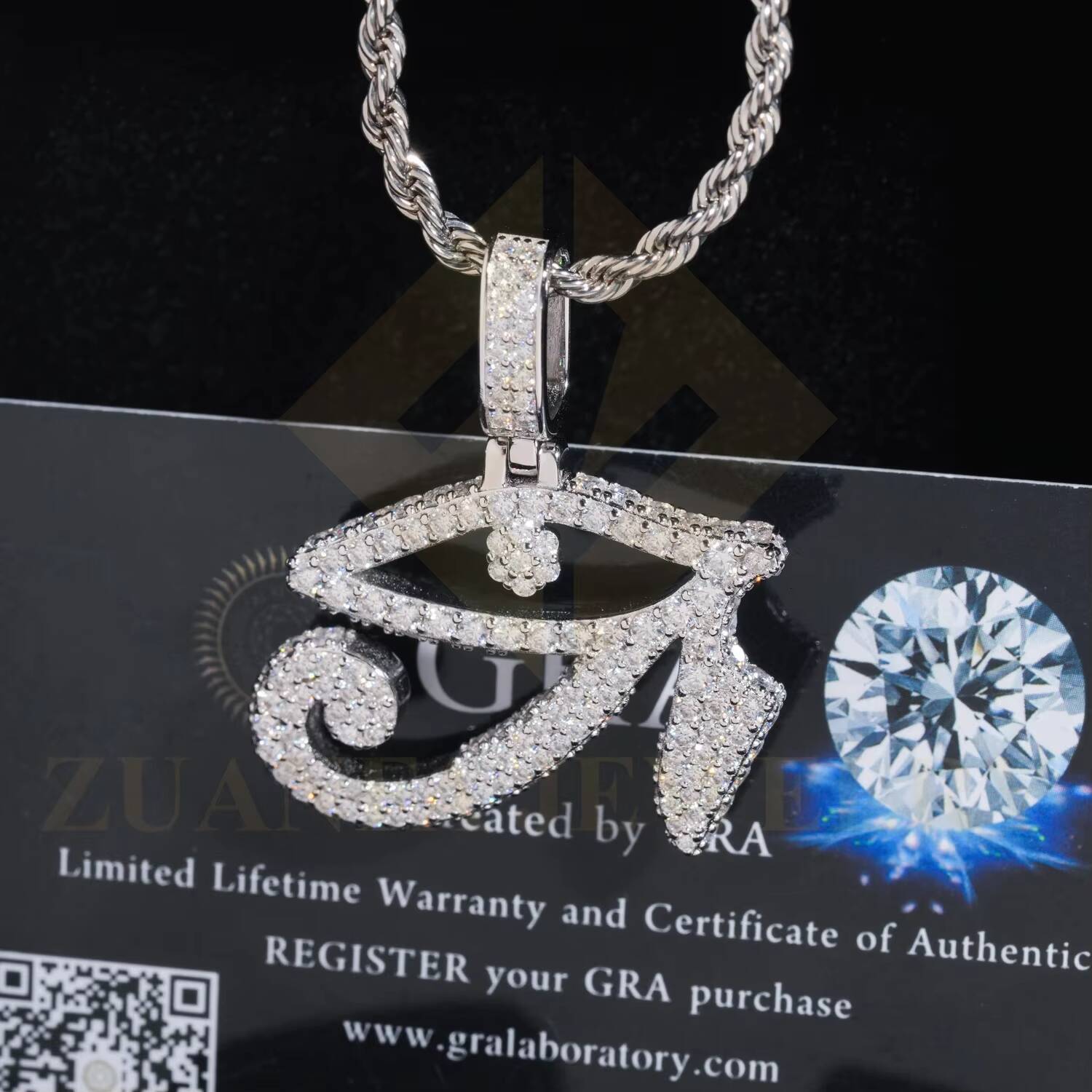RTS Eyes Pendant Moissanite 925 Silver White Gold Plated Iced Out Pendant Ready To Ship Fine Jewelry