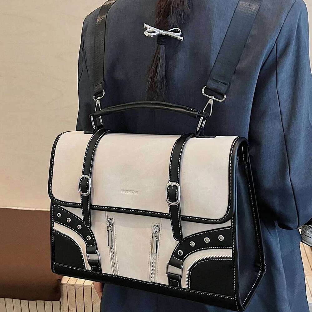British style Women PU Backpack Fashion Zipper Patchwork Rectangle Briefcase Female Large Capacity Outdoor Vintage Travel Bag Z260202