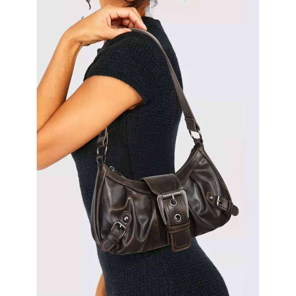 2024 spring hot selling Maillard retro small spicy girl Y2K wasteland style vintage leather shoulder armpit bag C260204