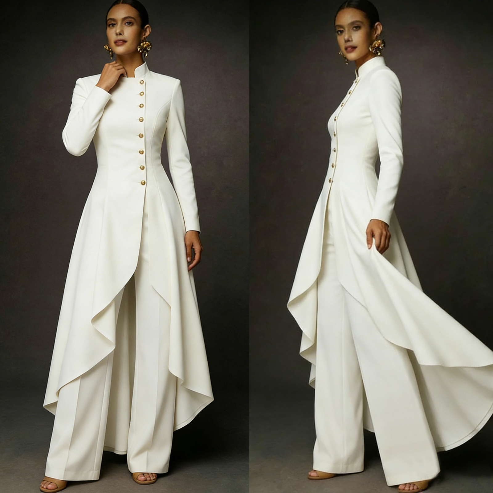 Long Dressy Peplum Women Blazer Suits 2 Pieces Stand Collar Coat Customized Wedding Guest Tuxedos Evening Party Celebrity Outfit