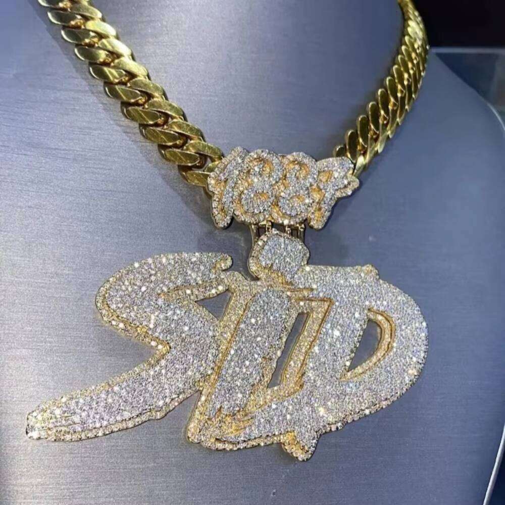 Hip Hop Jewelry Mens Iced Out Custom Letter 925 Sterling Silver VVS Moissanite Diamond Number Name Initial Logo Pendant