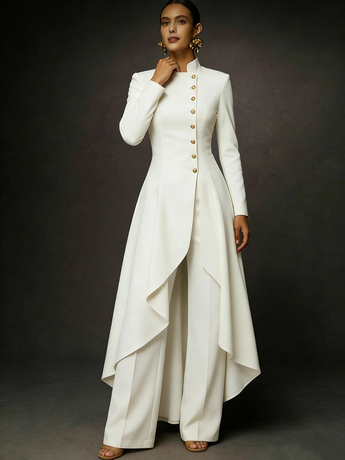 Long Dressy Peplum Women Blazer Suits 2 Pieces Stand Collar Coat Customized Wedding Guest Tuxedos Evening Party Celebrity Outfit