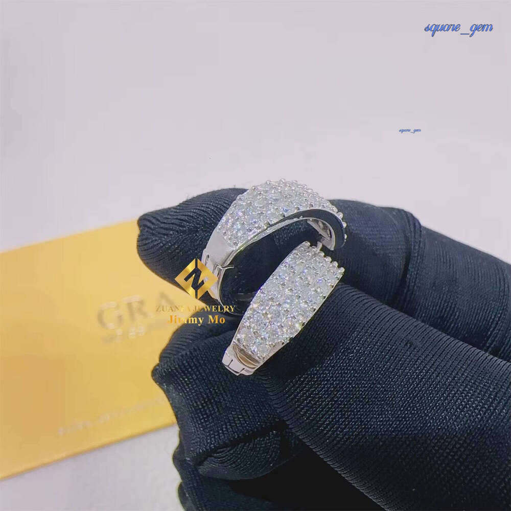 Pass Tester 3Rows Hip Hop Iced Out Style Jewelry 925 Silver Vvs1 Moissanite Diamond Hoop Earrings Man - view 4