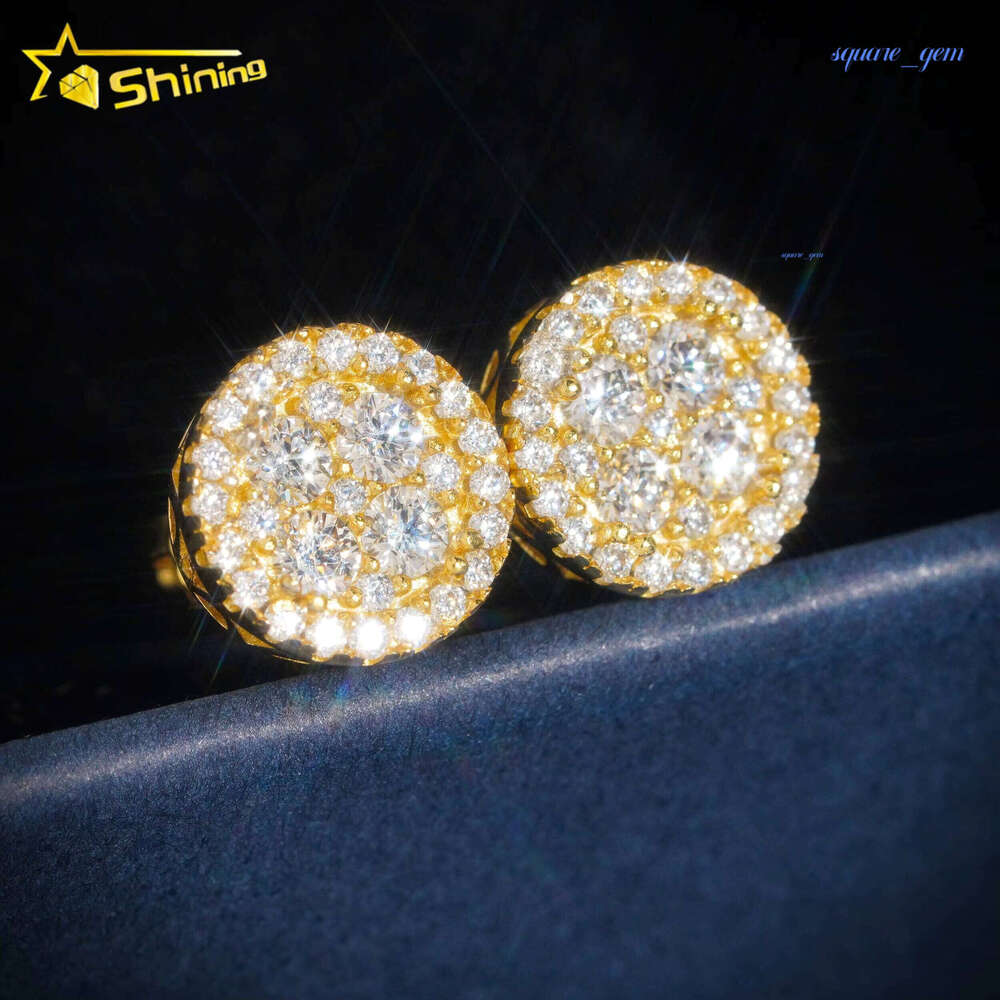 Iced Out 9Mm Width Round Shape Studs Lab Grown Diamond Hip Hop Man 10K Gold Jewelry Earrings