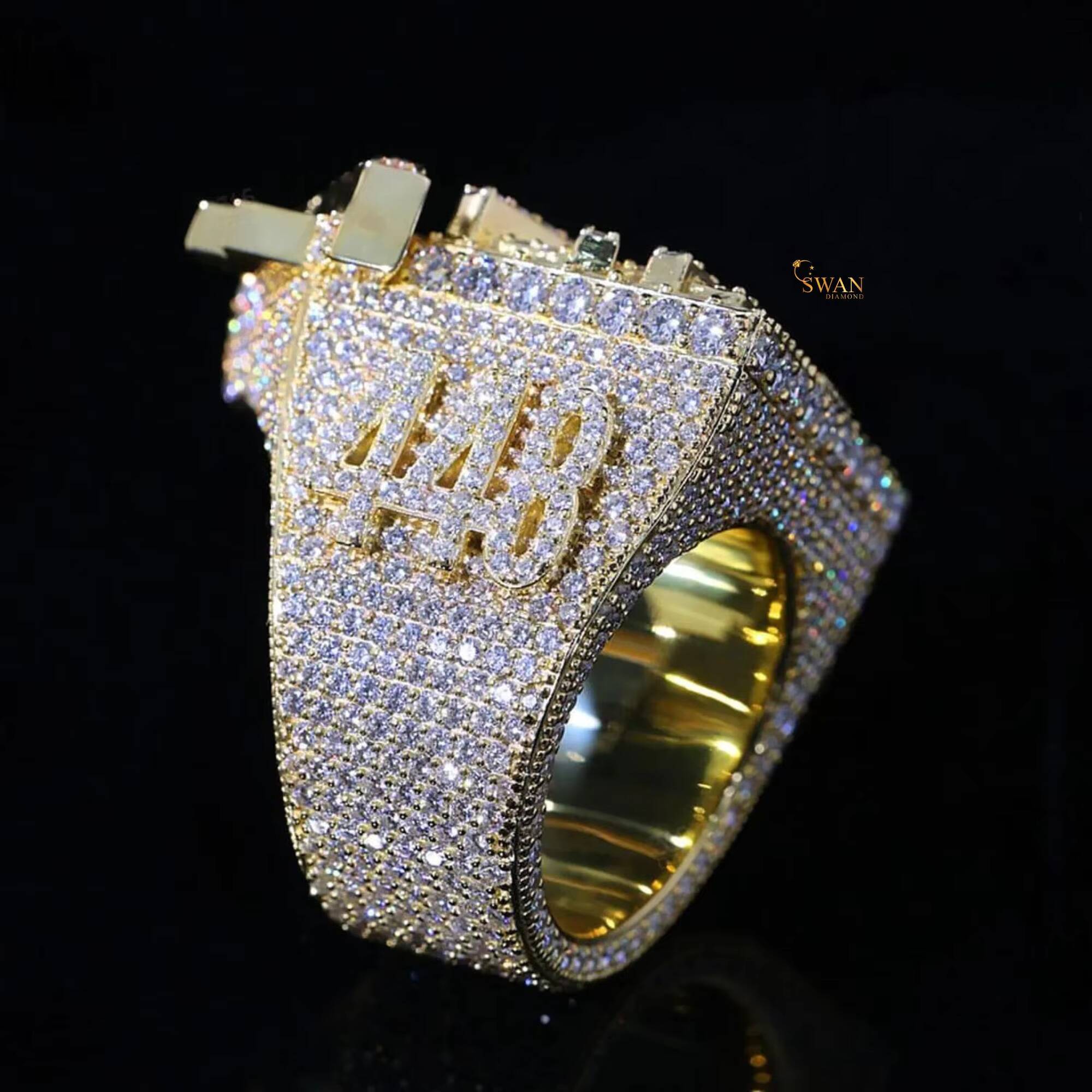 Luxury 925 Silver Moissanite Diamond House Ring Iced Out Gold Plated Hip Hop Jewelry Rapper Bling Custom Ring for Men