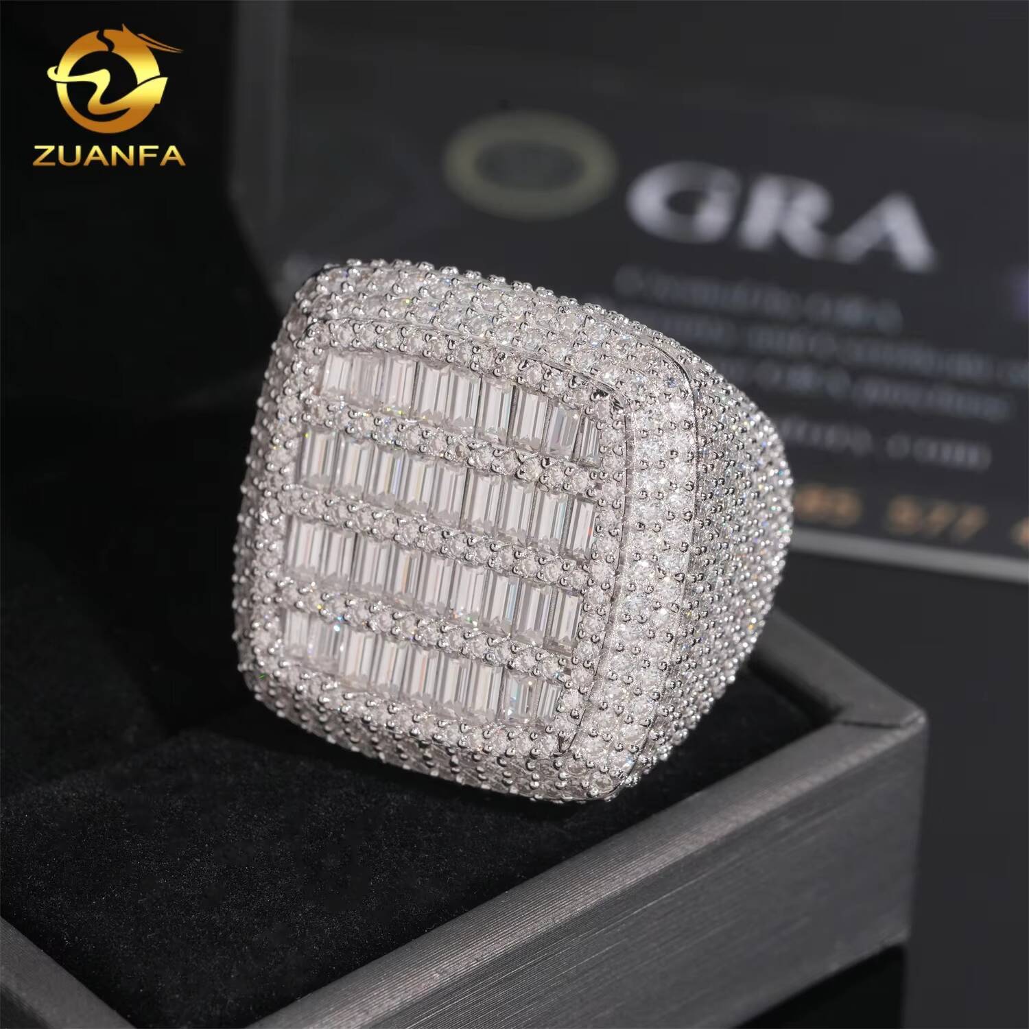 Luxury Big Pass Diamond Tester Diamond Hip Hop Rings baguette 925 Sterling Silver Mens Moissanite Ring