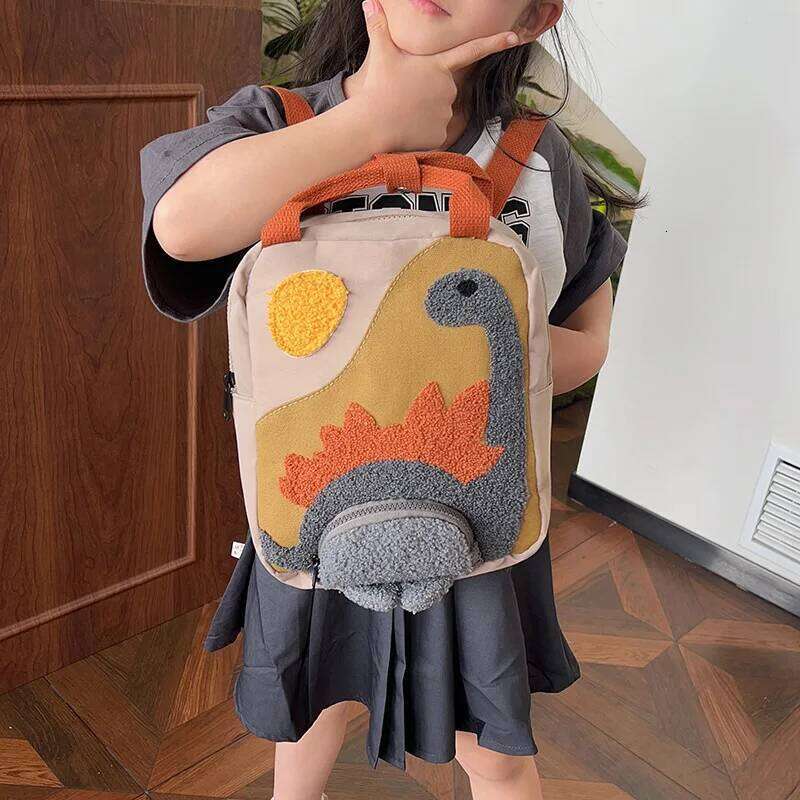 Personalized Custom Name Dinosaur Backpack - Embroidered Text Cartoon Canvas Small Bag, Ideal for Kindergarten Kids' School Use Z260204