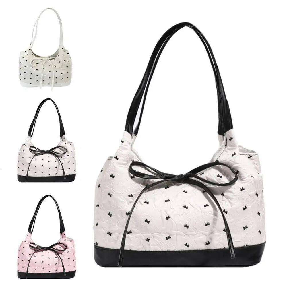 Sweet Single Shoulder Bow Print Tote Fashion Underarm Bag Protable Casual Commute Niche Handbags C260204