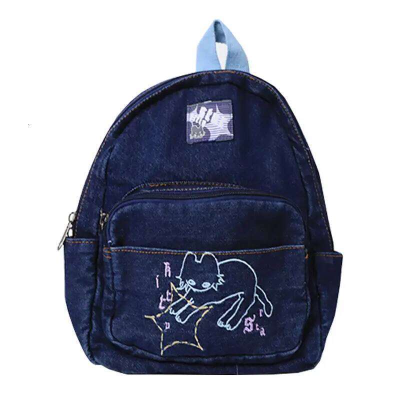 Japanese Simple Kawaii Cat Denim Handbag Shoulder Small Mini Student Schoolbag Cute Women Backpack Woman Bags Z260202