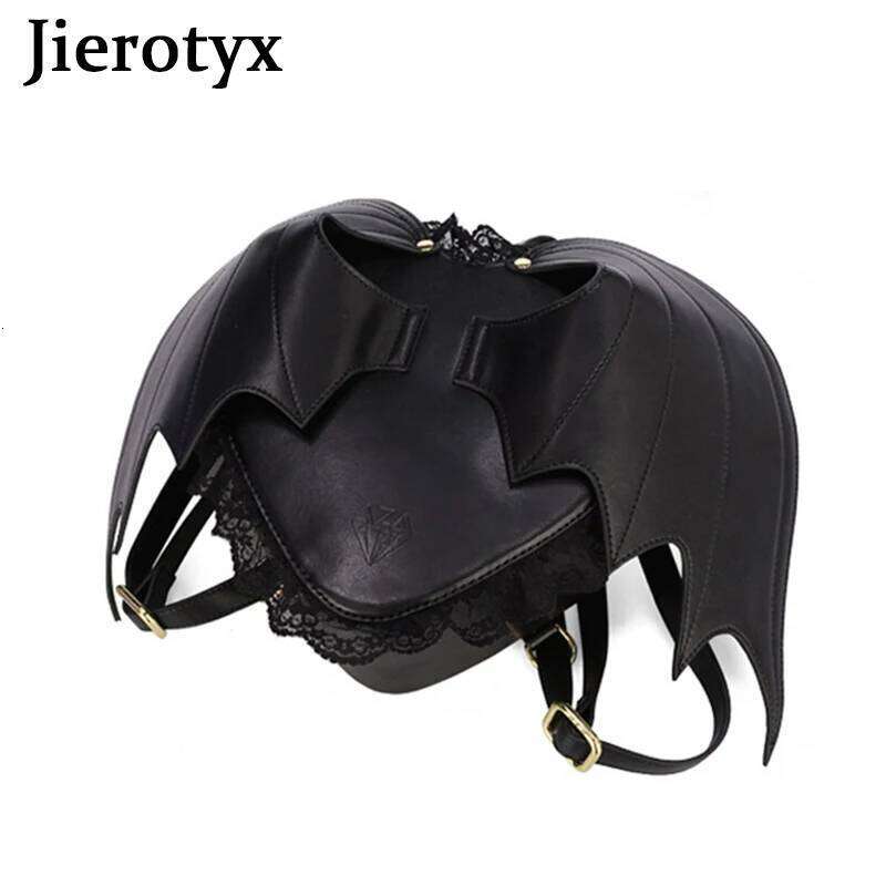 JIEROTYX Gothic Bat Wing Women Backpack Bag Black Punk Stylish School Bags for Girl Angel Wings Cute Little Devil Package Z260202