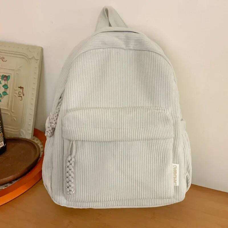 Stylish Corduroy Backpack Women Large Capacity School Bag, Durable Zipper, Minimalist Casual Daypack for Work & College Z260204