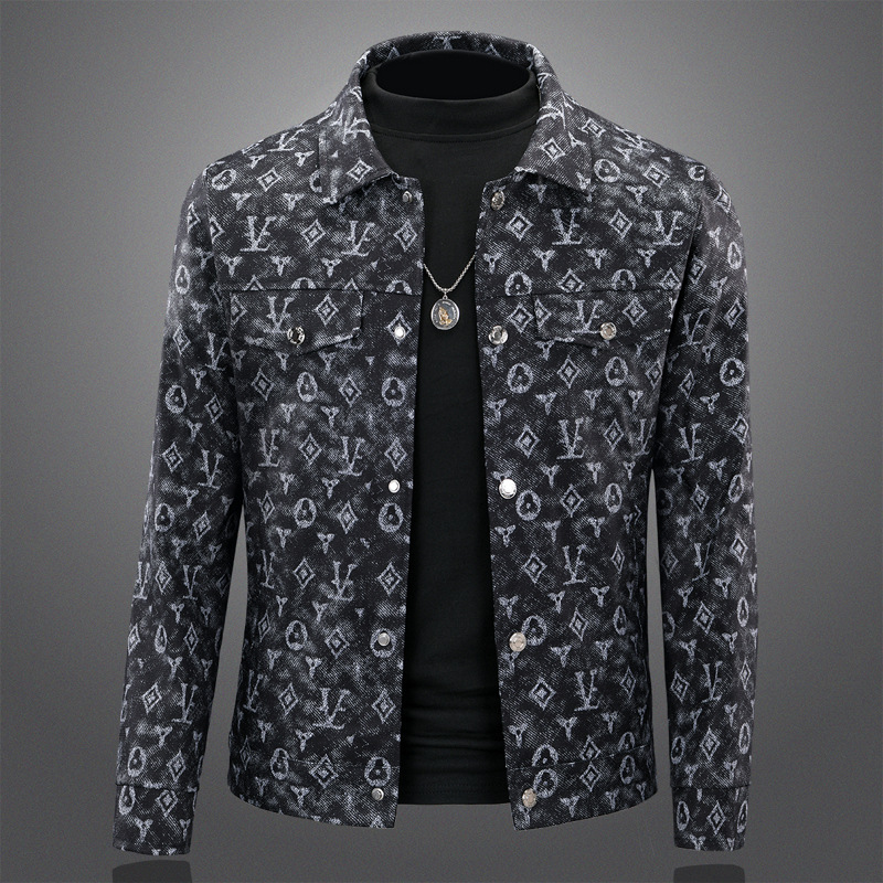 Free Shipping 2026 Spring Autumn New Print Design Turn Down Collar Jacket Men Fashion Loose Light Luxury Feel Casual Versatile Outwear Size M-4XL