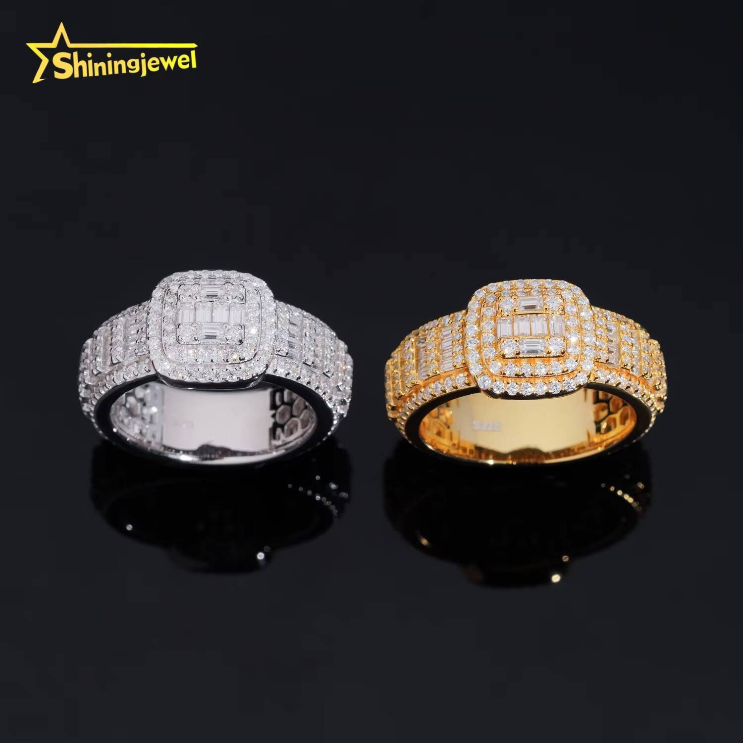 Fine Jewelry Gold Plated 925 Sterling Silver Fashion Hip Hop Men Rings Iced Out Ring Moissanite
