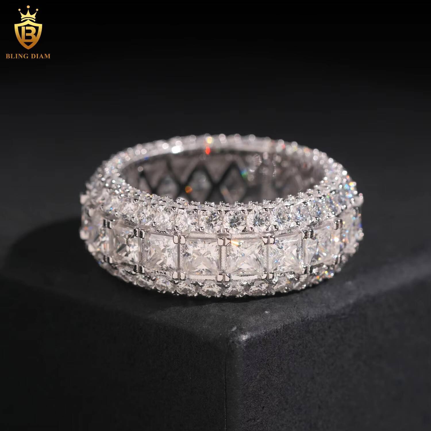 Rapper Rings for Men Hip Hop Style Jewelry 925 Sterling Silver Square Stone Design With Vvs Moissanite Iced Out Diamond